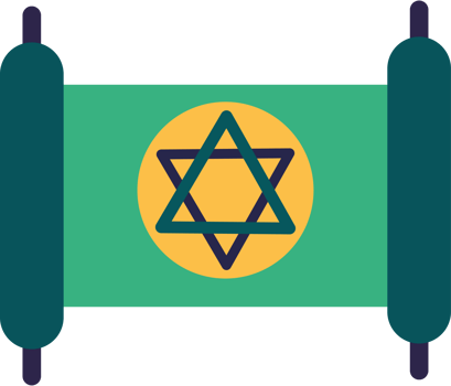 A star of david on a green and yellow scroll png