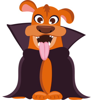 A cartoon dog with a vampire cape and a long tongue png