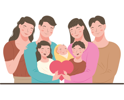 Family with baby holding heart illustration png