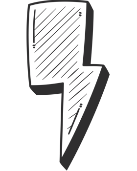 A black and white drawing of a lightning bolt png