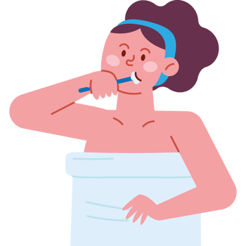 A woman brushing her teeth in a towel png