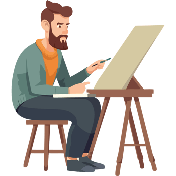 A man is sitting at a table with a paintbrush png