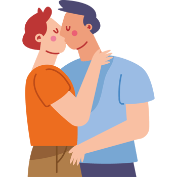 Two men kissing in a flat style png