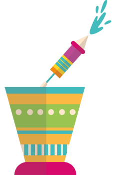 A colorful pencil in a cup with a splash of water png
