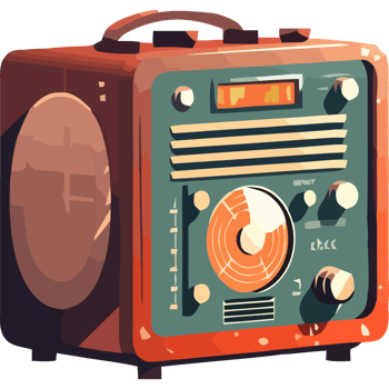 An old radio is shown in a cartoon style png