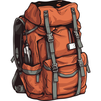 An orange backpack with straps and a laptop png