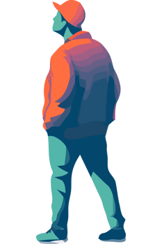 A man in a colorful jacket and hat png