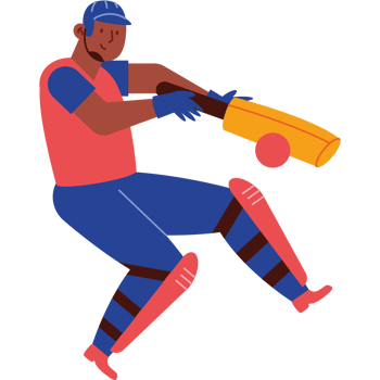 A cartoon man in blue and red is hitting a ball png