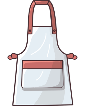 An apron with a red strap and white trim png