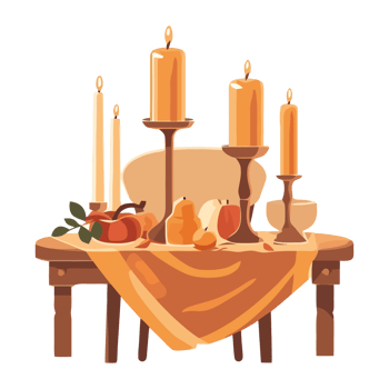 Thanksgiving table with candles and fruit png
