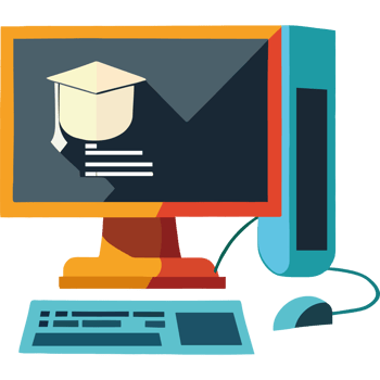 A computer with a graduation cap on it png