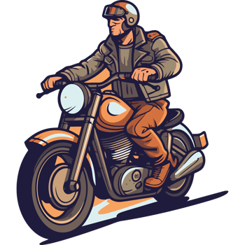 A man riding a motorcycle in a cartoon style png