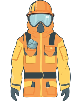 An orange safety suit with goggles and a helmet png