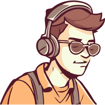 A cartoon man wearing headphones and glasses png