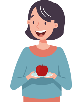A woman holding an apple and smiling png
