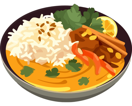 A bowl of curry with rice and vegetables png