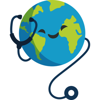 A cartoon earth with a stethoscope around it png