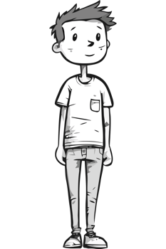 A cartoon boy in jeans and a white t - shirt png