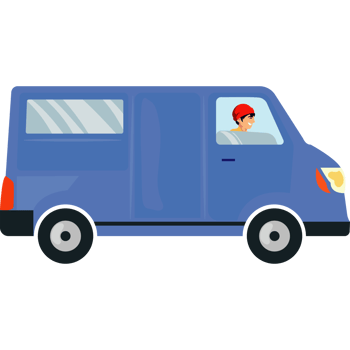 A blue van with a man driving it png