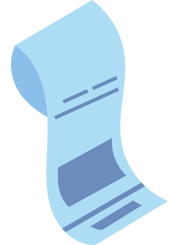 A receipt icon with a blue sheet of paper png
