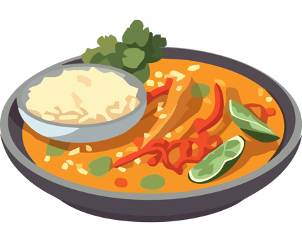 Thai curry with rice and vegetables in a bowl png