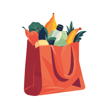 An orange grocery bag filled with fruits and vegetables png