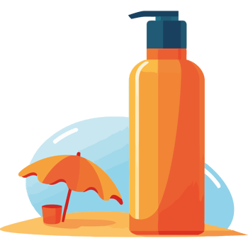An orange bottle of sunscreen and an umbrella png