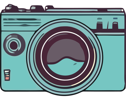 A cartoon camera with a blue background png