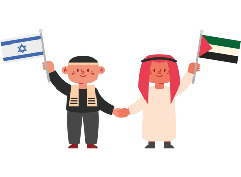 Two people holding israeli and jordanian flags png