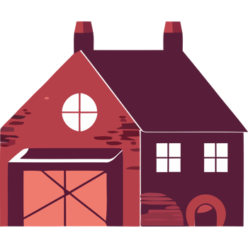 A house with a garage and a door png