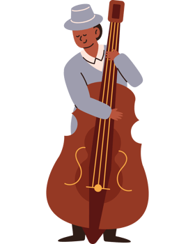 A cartoon man playing the double bass png