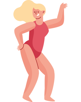 A cartoon woman in a swimsuit dancing png
