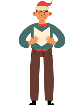 A man in a santa hat is reading a book png