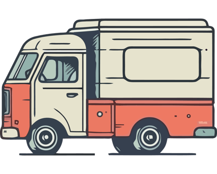 An old school truck with a white box on the side png