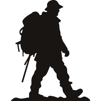 Silhouette of a man with a backpack walking png