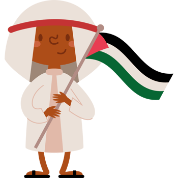 A cartoon character holding an arab flag png