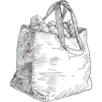 A drawing of a tote bag with a bag of bread png