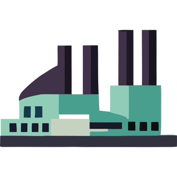 A factory with two chimneys on top png