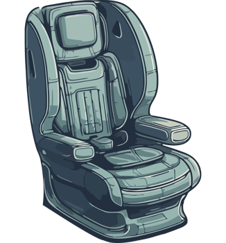 A cartoon car seat with a seat belt png