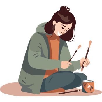 A woman is sitting on the ground and painting png