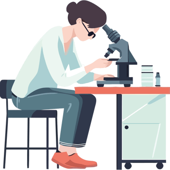 A woman is looking through a microscope png
