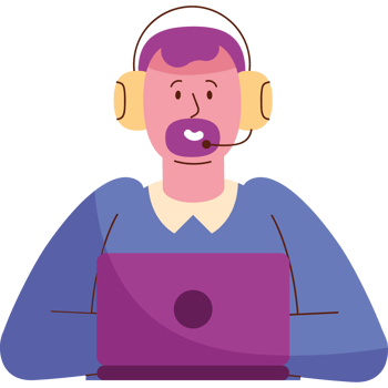 Call center agent with headset and laptop png