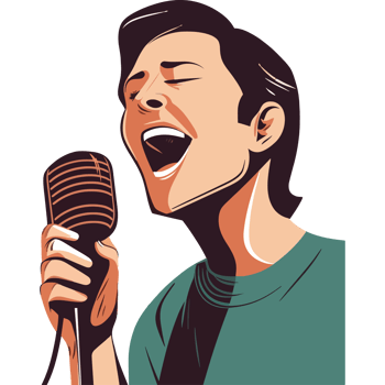 A man singing into a microphone png