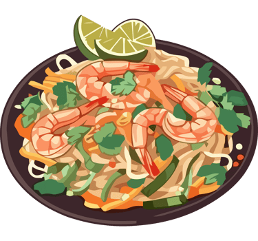 Thai noodles with shrimp and vegetables png