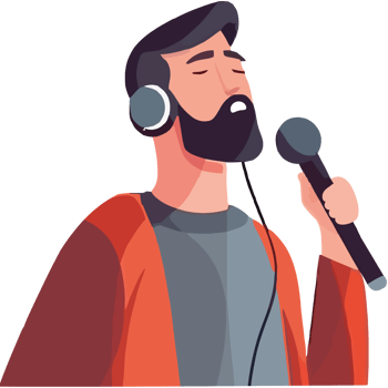 A man with a beard and headphones is singing into a microphone png