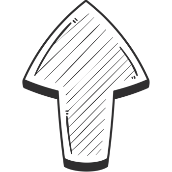 A black and white drawing of an arrow pointing up png