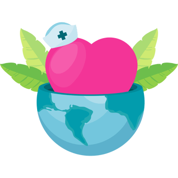 A heart with a nurse's hat on top of a globe png