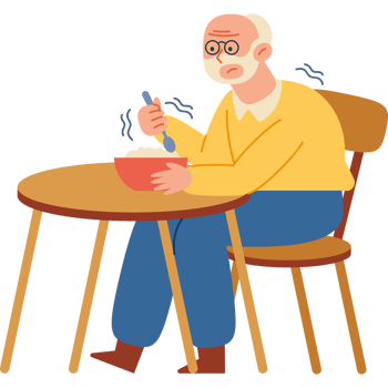 An old man eating cereal at a table png