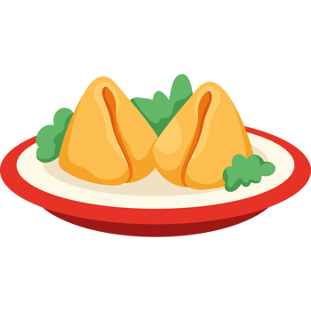 Two fried dumplings on a plate with green leaves png