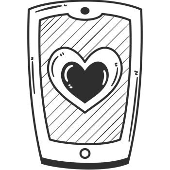 A black and white illustration of a phone with a heart png